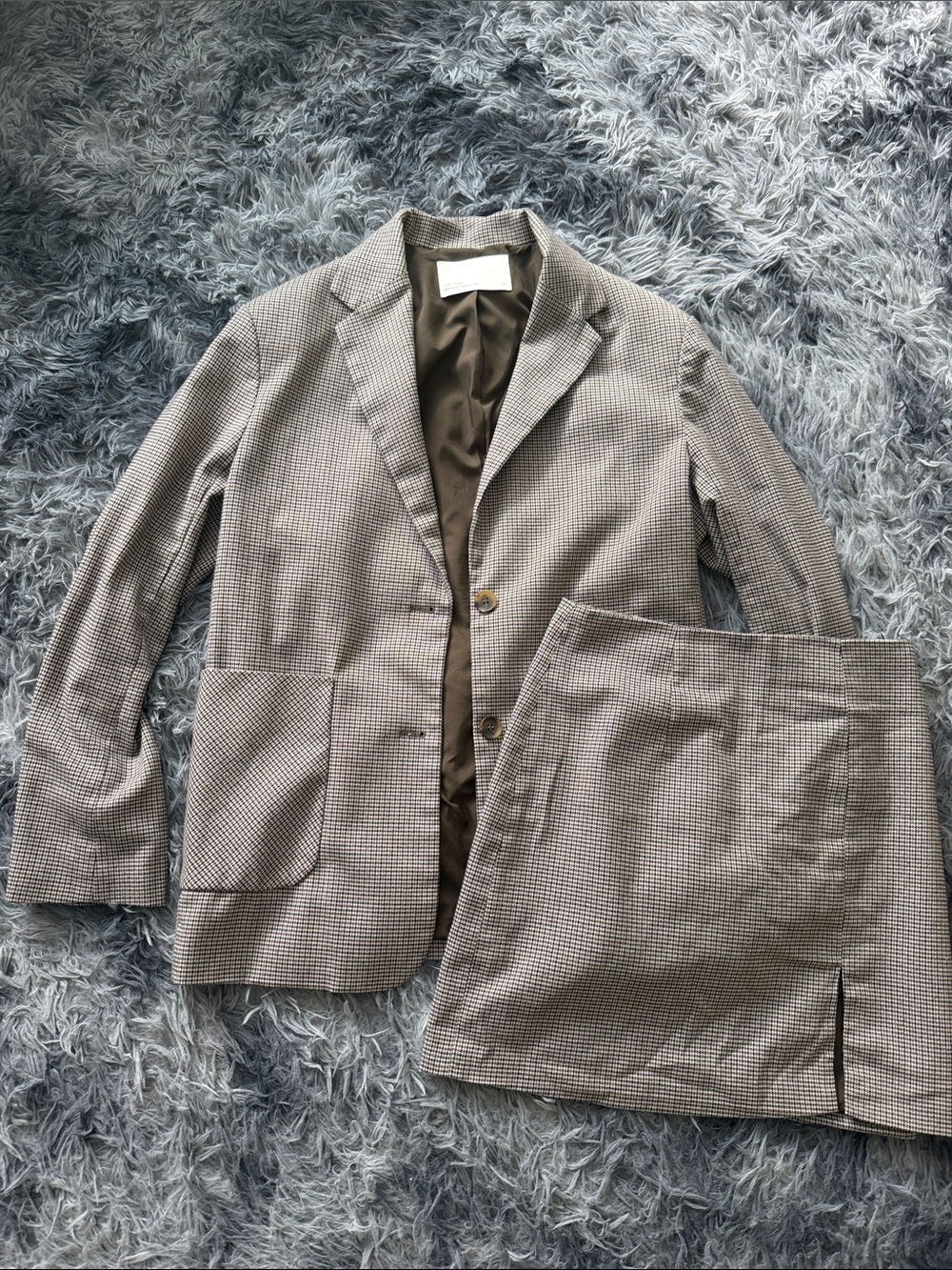 OAK + FORT Taupe Houndstooth Blazer & Skirt Set